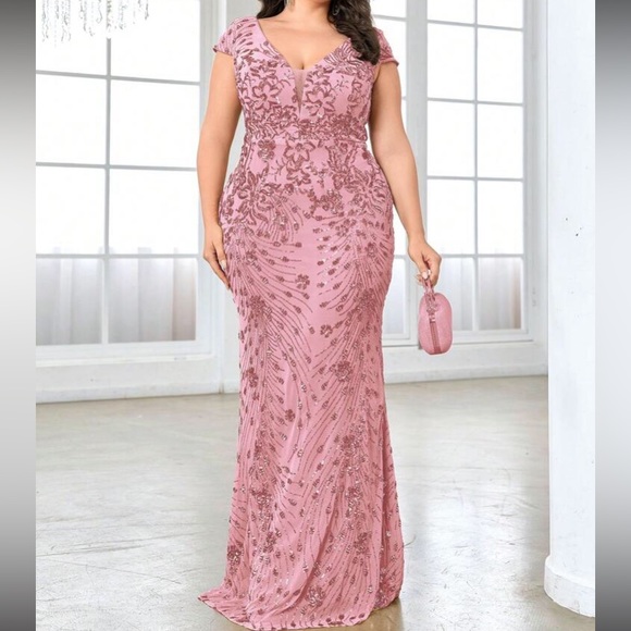 Luxe plus V neck sequin formal evening party dress - Picture 2 of 8